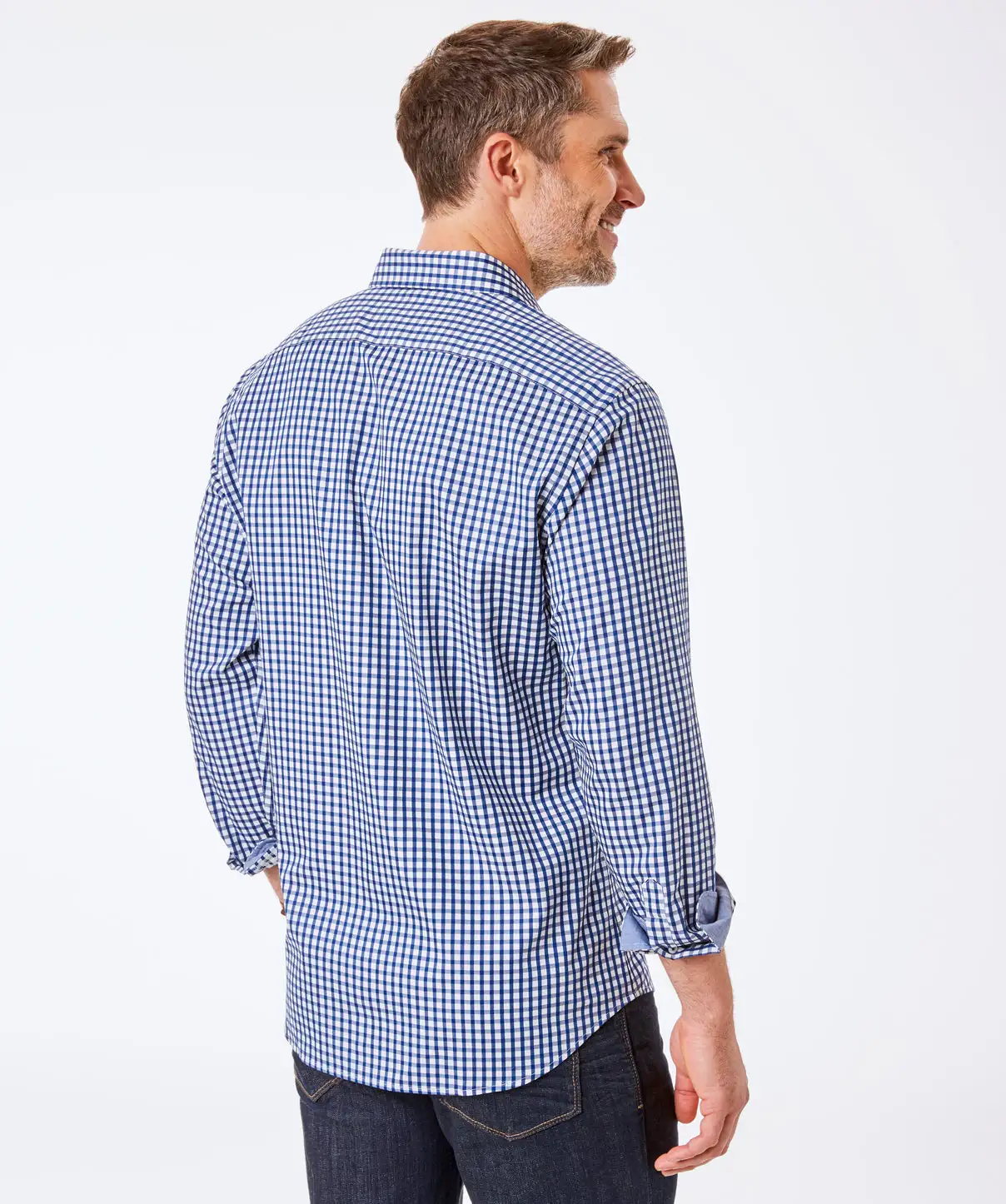 Gazman Tailored Fit Easy Care Twill Check Shirt - Navy 6 Gazman Tailored Fit Easy Care Twill Check Shirt - Navy - Image 4