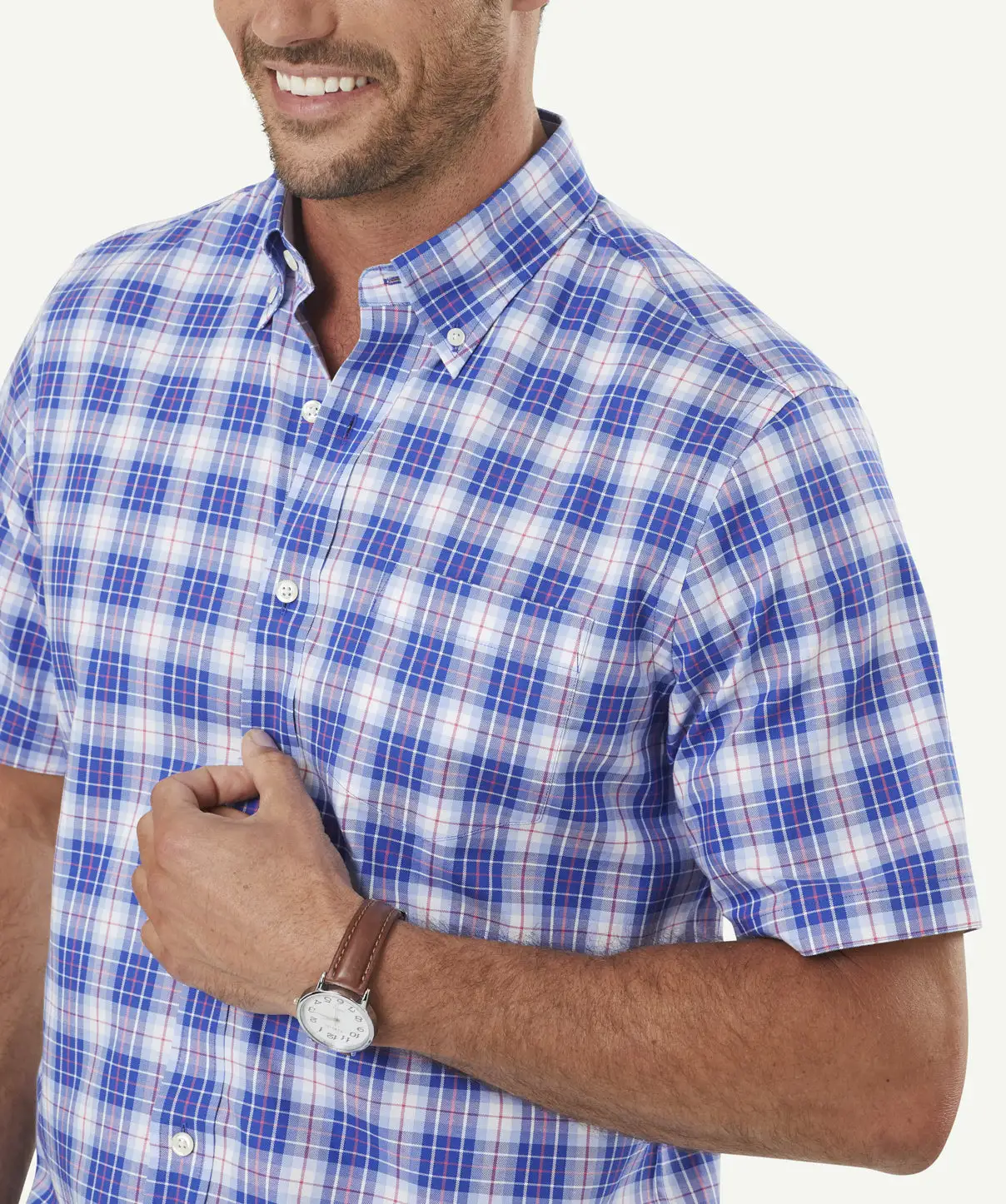 Gazman Easy Care Oxford Check Short Sleeve Shirt - Cobalt 6 Gazman Easy Care Oxford Check Short Sleeve Shirt - Cobalt - Image 4
