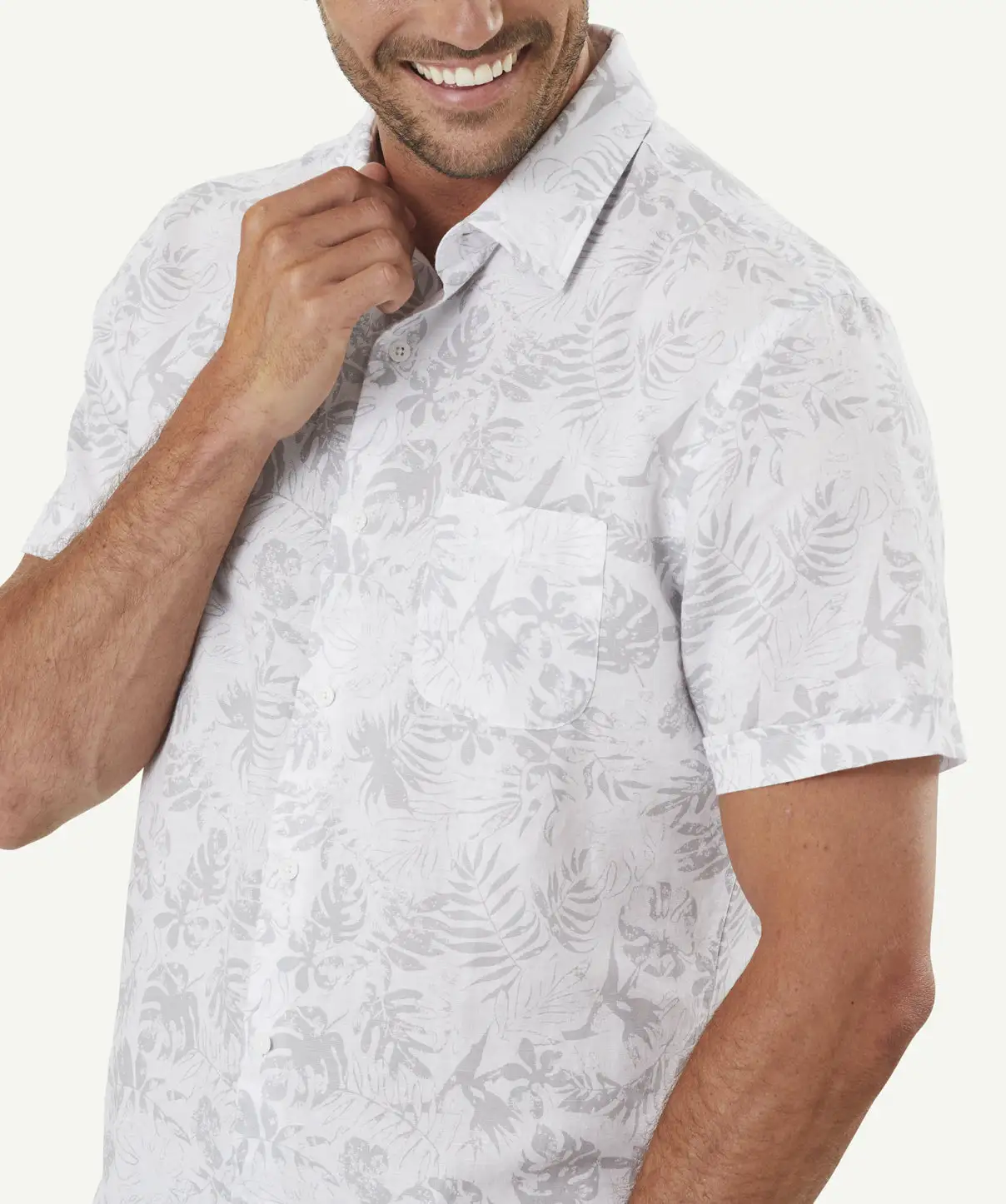 Gazman Tailored Fit Linen Blend Print Short Sleeve Shirt - Dove 6 Gazman Tailored Fit Linen Blend Print Short Sleeve Shirt - Dove - Image 4