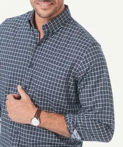 Gazman Easy Care Oxford Check Long Sleeve Shirt - Navy -Cheap Accessories Store 4 d819d1be b92e 4526 87da f43ef09b8aee