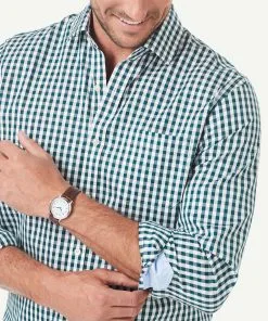 Gazman Wrinkle Free Oxford Gingham Long Sleeve Shirt - Forest -Cheap Accessories Store 4 dc11184e 76b9 40ce b35f f9dc79c206d0