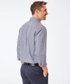 Gazman Easy Care Stretch Gingham Shirt - Navy -Cheap Accessories Store 4 fc987f29 7d55 43b9 88fe df89f9c06d0b