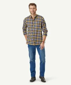 Gazman Brushed Twill Box Check Long Sleeve Shirt - Golden Yellow -Cheap Accessories Store 5 44609