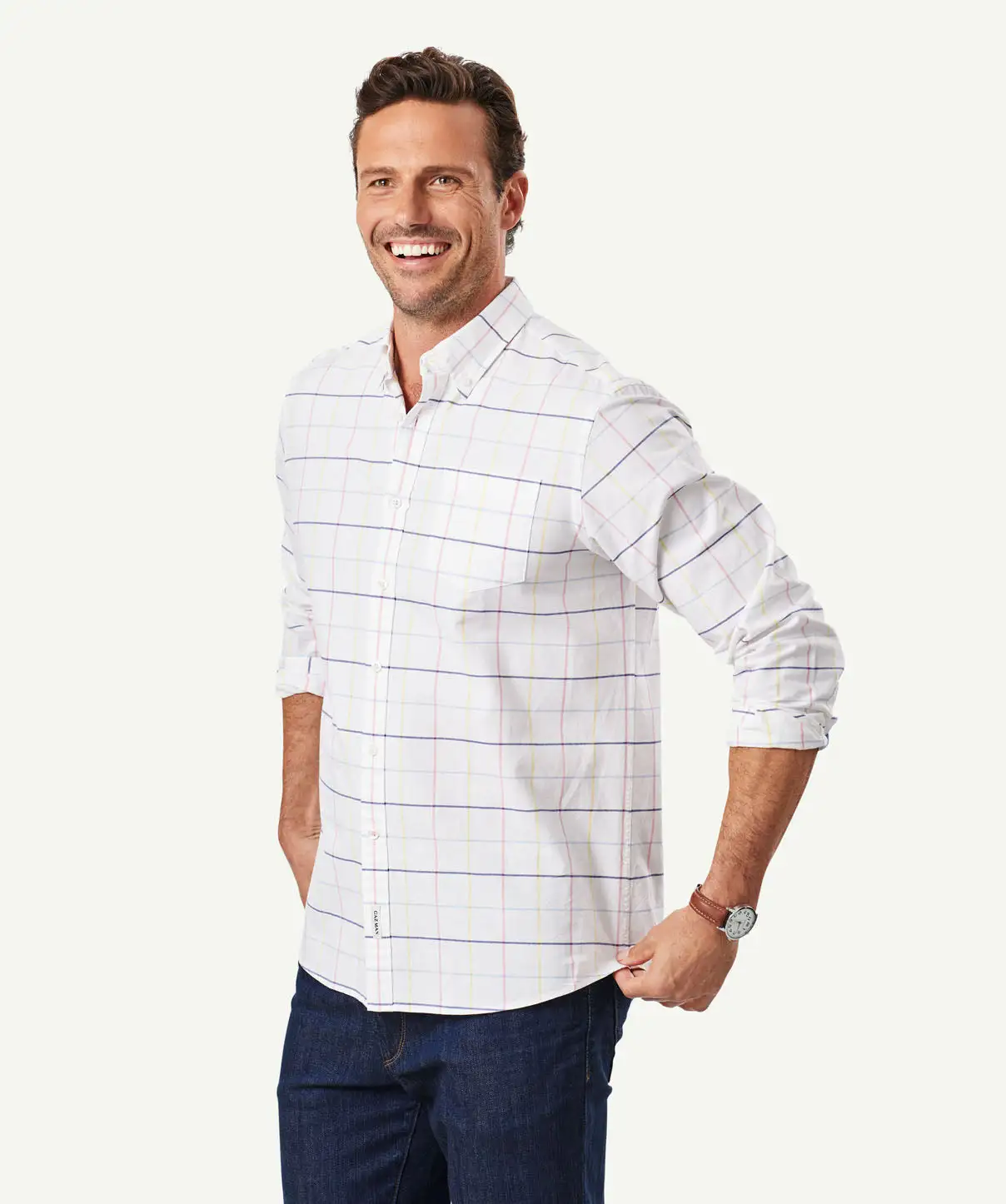 Gazman Casual Oxford Check Long Sleeve Shirt - White 7 Gazman Casual Oxford Check Long Sleeve Shirt - White - Image 5