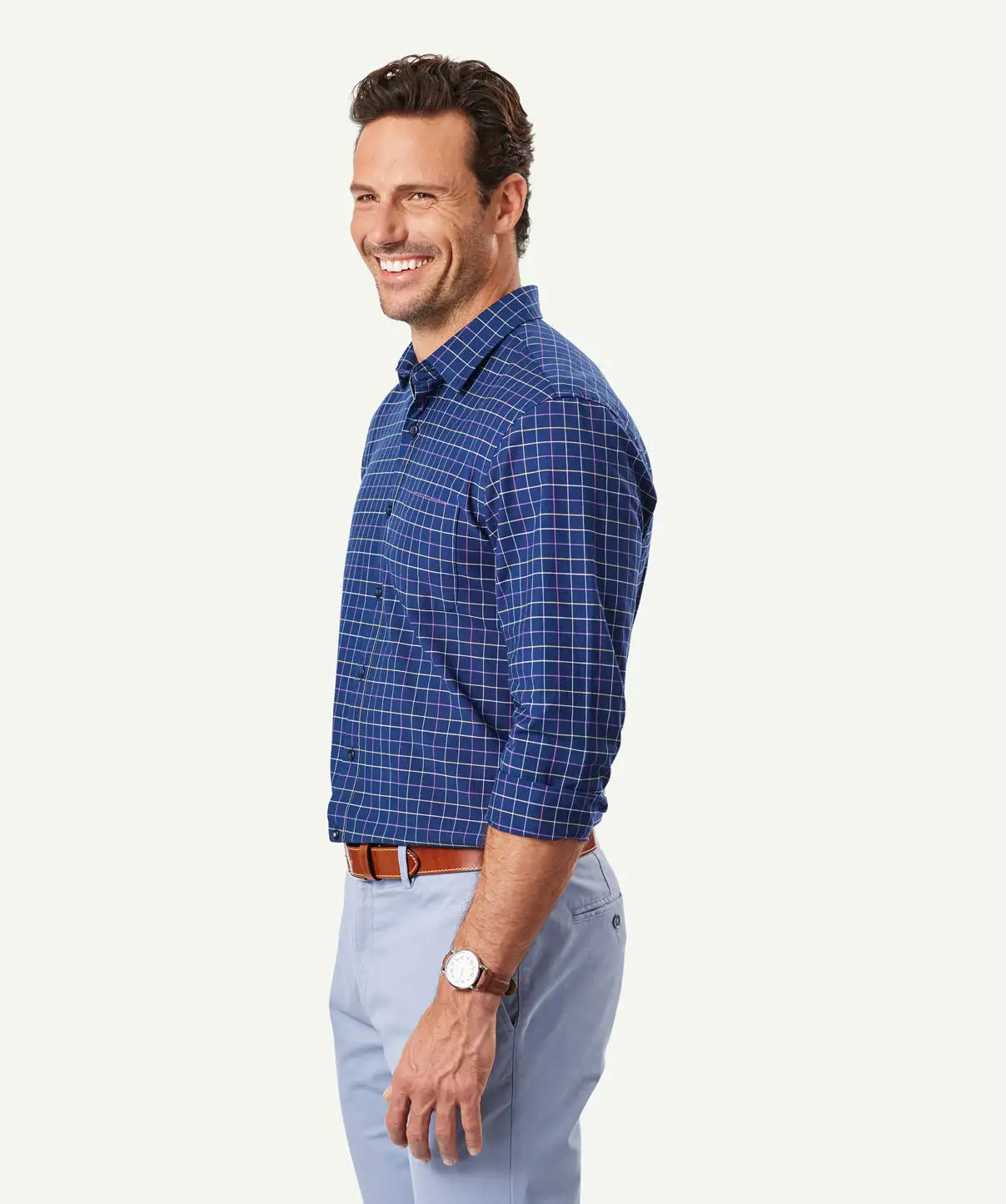 Gazman Tailored Oxford Check Long Sleeve Shirt - Navy 7 Gazman Tailored Oxford Check Long Sleeve Shirt - Navy - Image 5