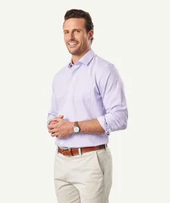 Gazman Non Iron Oxford Stripe Long Sleeve Shirt - Lilac -Cheap Accessories Store 5 46089