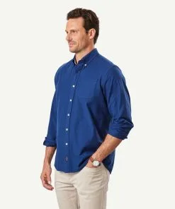 Gazman Plain Casual Oxford Long Sleeve Shirt - French Navy -Cheap Accessories Store 5 46105