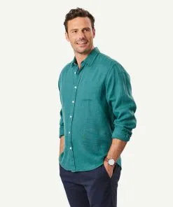 Gazman Pure French Linen Long Sleeve Shirt - Fern -Cheap Accessories Store 5 46115