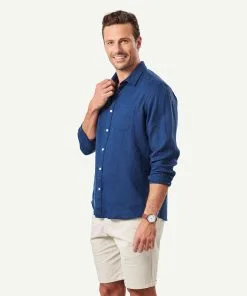 Gazman Pure French Linen Long Sleeve Shirt - Navy -Cheap Accessories Store 5 46120