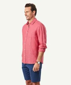 Gazman Pure French Linen Long Sleeve Shirt - Red -Cheap Accessories Store 5 46125