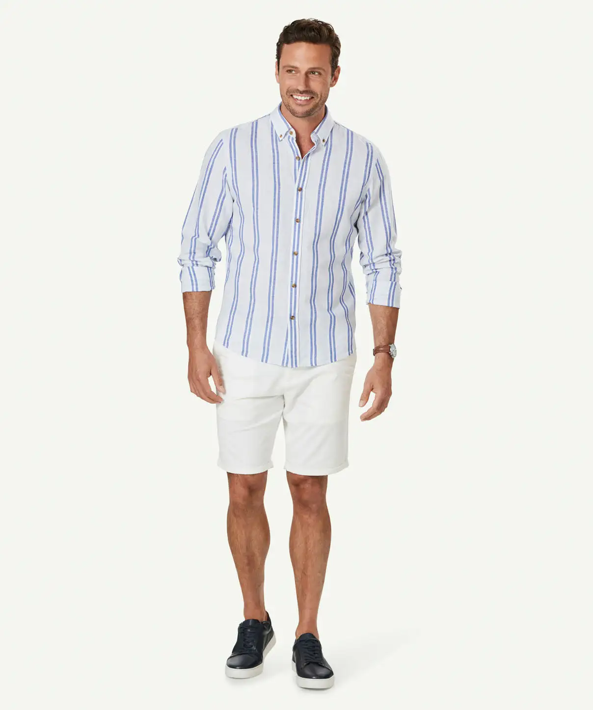 Gazman Tailored Linen Blend Stripe Long Sleeve Shirt - Pale Blue 7 Gazman Tailored Linen Blend Stripe Long Sleeve Shirt - Pale Blue - Image 5