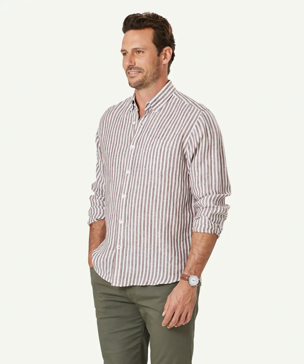 Gazman French Linen Stripe Long Sleeve Shirt - Chocolate 7 Gazman French Linen Stripe Long Sleeve Shirt - Chocolate - Image 5