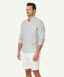 Gazman French Linen Stripe Long Sleeve Shirt - Khaki -Cheap Accessories Store 5 47019