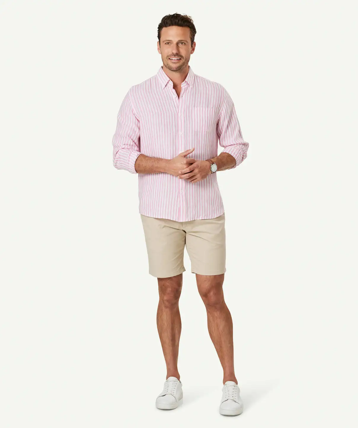 Gazman French Linen Stripe Long Sleeve Shirt - Pink 7 Gazman French Linen Stripe Long Sleeve Shirt - Pink - Image 5