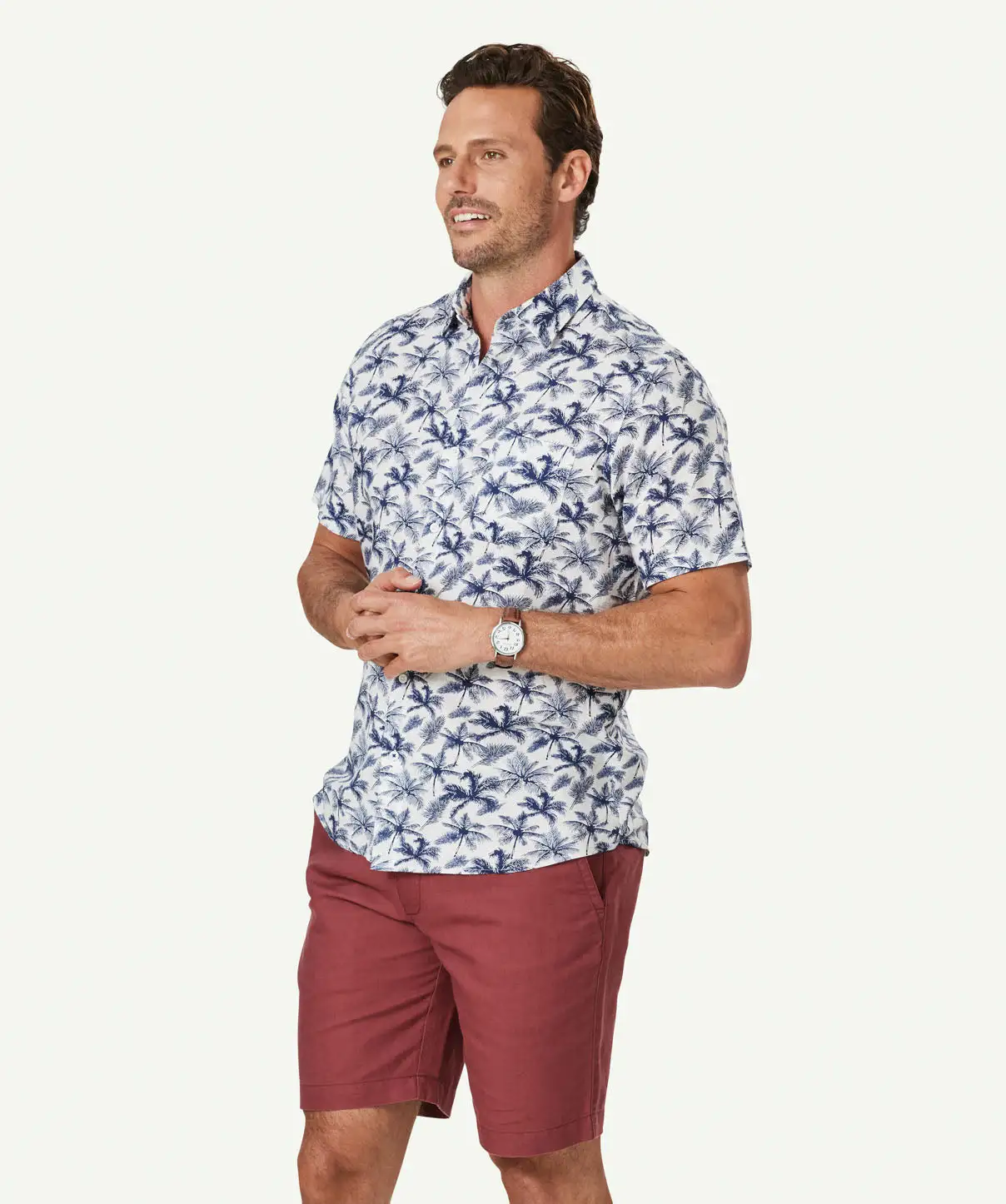 Gazman Linen Blend Palm Print Short Sleeve Shirt - White 7 Gazman Linen Blend Palm Print Short Sleeve Shirt - White - Image 5