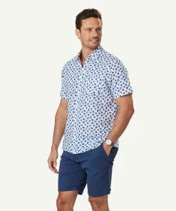 Gazman Linen Blend Turtle Print Short Sleeve Shirt - White 12 Gazman Linen Blend Turtle Print Short Sleeve Shirt - White -Cheap Accessories Store 5 47345