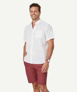 Gazman Linen Blend Plain Short Sleeve Shirt - White 12 Gazman Linen Blend Plain Short Sleeve Shirt - White -Cheap Accessories Store 5 47351