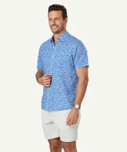 Gazman Linen Blend Cocktail Print Short Sleeve Shirt - French Navy -Cheap Accessories Store 5 47387