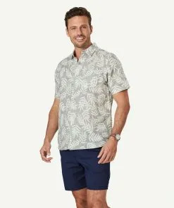 Gazman Linen Blend Leaf Print Short Sleeve Shirt - Sage 11 Gazman Linen Blend Leaf Print Short Sleeve Shirt - Sage -Cheap Accessories Store 5 47393