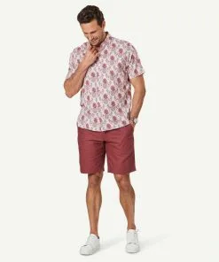Gazman Linen Blend Pineapple Print Short Sleeve Shirt - Pink -Cheap Accessories Store 5 47428