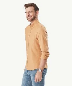 Gazman Tailored Casual Oxford Long Sleeve Shirt - Tobacco -Cheap Accessories Store 6 42790