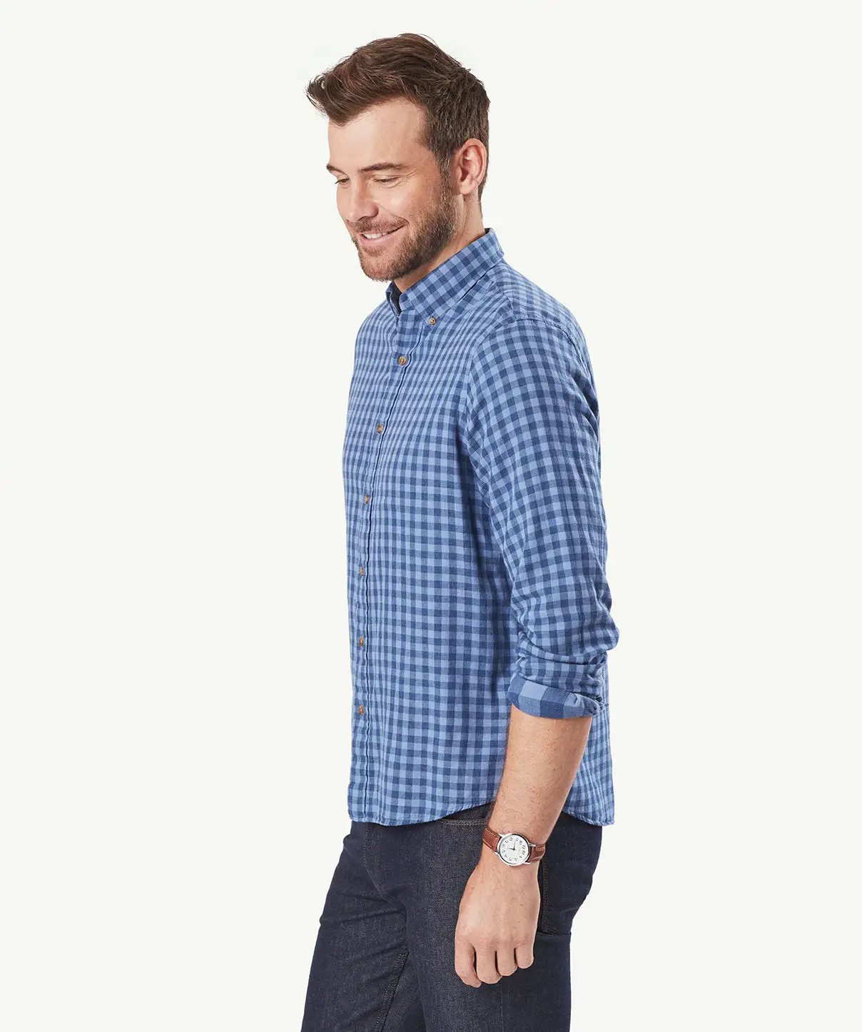 Gazman Casual Double Faced Check Long Sleeve Shirt - Blue 7 Gazman Casual Double Faced Check Long Sleeve Shirt - Blue - Image 5