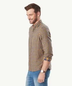 Gazman Casual Double Faced Check Long Sleeve Shirt - Golden Yellow -Cheap Accessories Store 6 42826