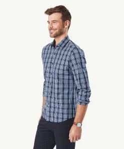 Gazman Tailored Casual Stretch Check Long Sleeve Shirt - Navy -Cheap Accessories Store 6 42840