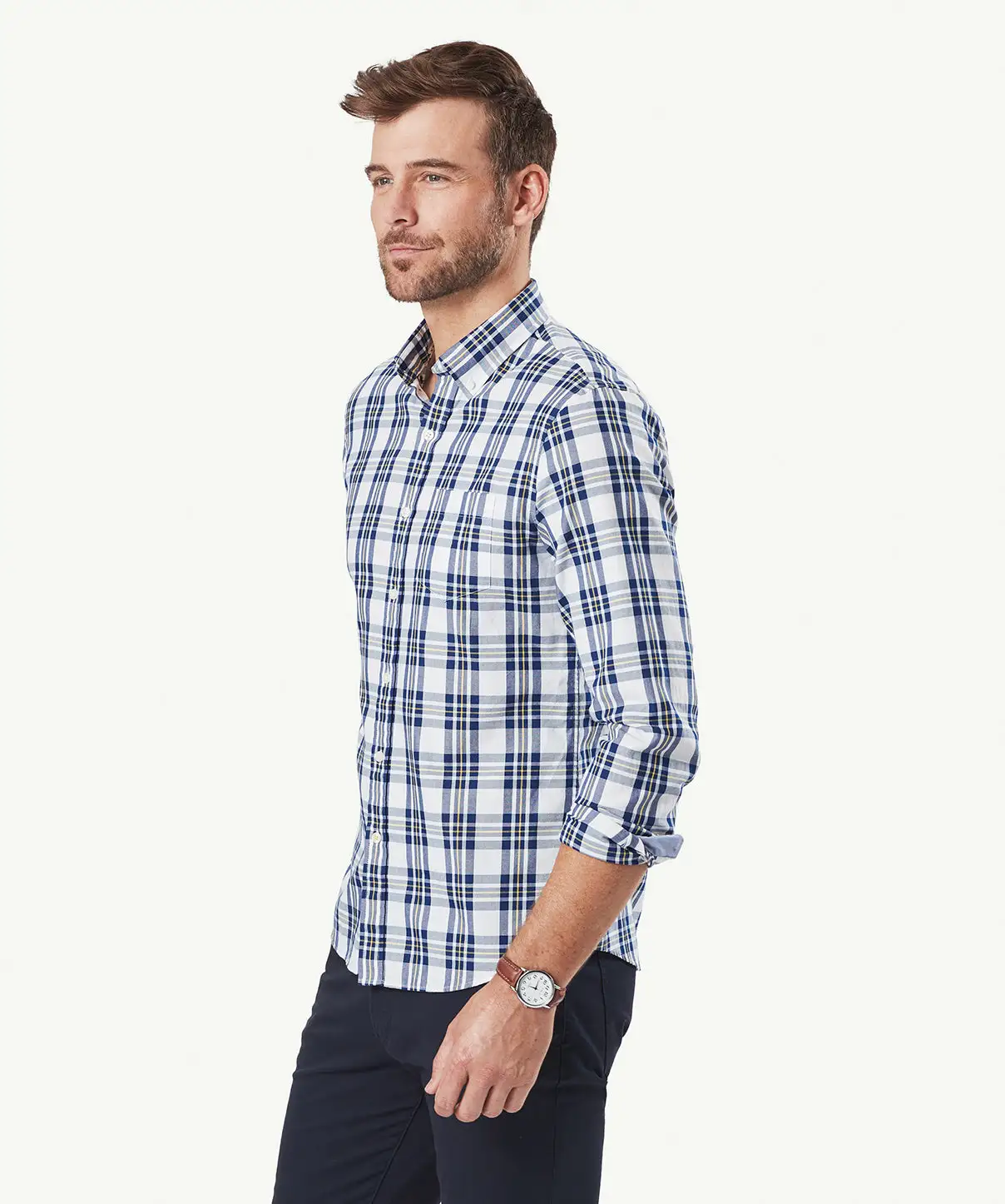 Gazman Tailored Casual Oxford Check Long Sleeve Shirt - Navy 7 Gazman Tailored Casual Oxford Check Long Sleeve Shirt - Navy - Image 5