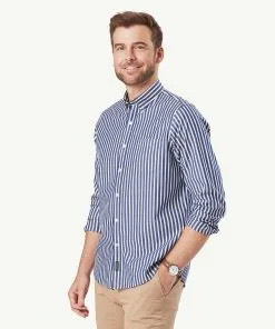 Gazman Casual Stretch Stripe Long Sleeve Shirt - Navy -Cheap Accessories Store 6 42880