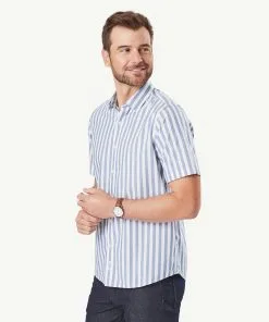 Gazman Casual Bold Stripe Short Sleeve Shirt - Navy Melange -Cheap Accessories Store 6 43349