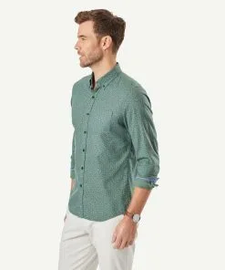 Gazman Tailored Brushed Leaf Print Long Sleeve Shirt - Forest -Cheap Accessories Store 6 44498