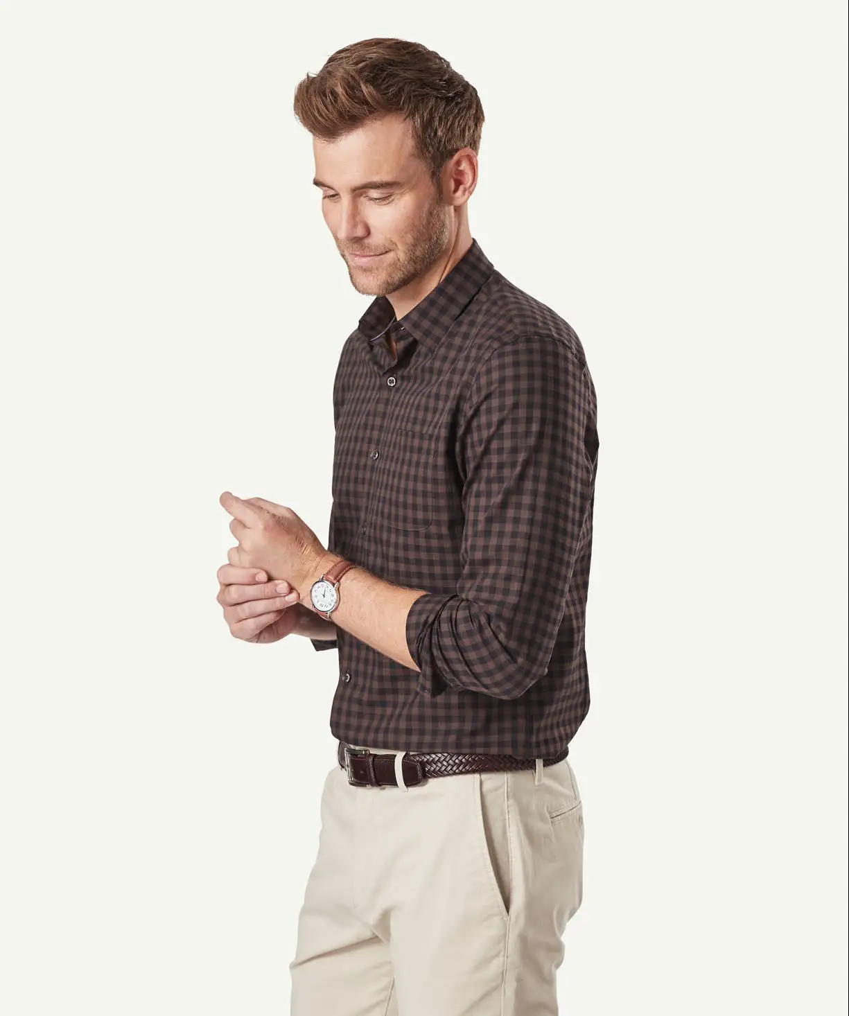 Gazman Tailored Easy Care Herringbone Long Sleeve Shirt - Chocolate 7 Gazman Tailored Easy Care Herringbone Long Sleeve Shirt - Chocolate - Image 5