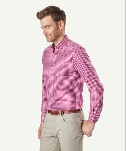 Gazman Tailored Easy Care Check Long Sleeve Shirt - Magenta -Cheap Accessories Store 6 44539