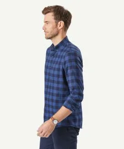 Gazman Tailored Brushed Check Long Sleeve Shirt - Midnight -Cheap Accessories Store 6 44554