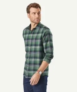Gazman Brushed Twill Check Long Sleeve Shirt - Forest -Cheap Accessories Store 6 44559