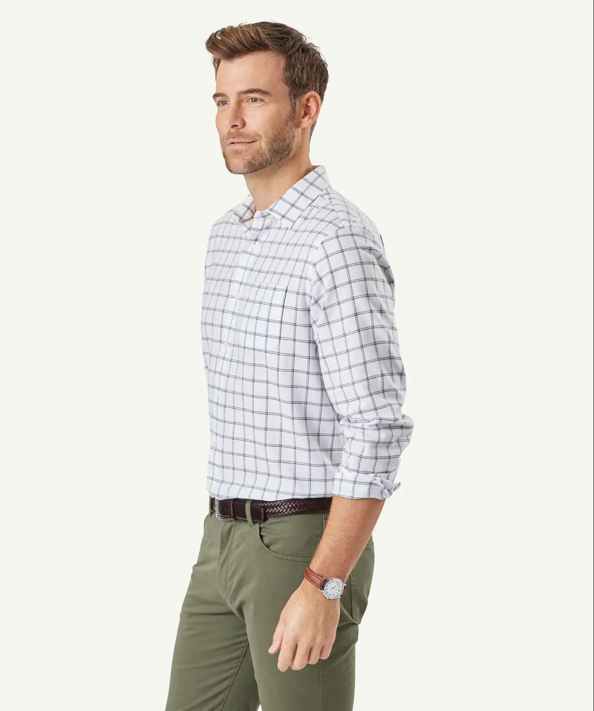 Gazman Brushed Twill Check Long Sleeve Shirt - White 7 Gazman Brushed Twill Check Long Sleeve Shirt - White - Image 5