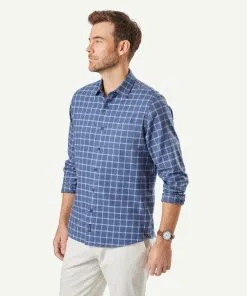 Gazman Brushed Twill Check Long Sleeve Shirt - Slate -Cheap Accessories Store 6 44574