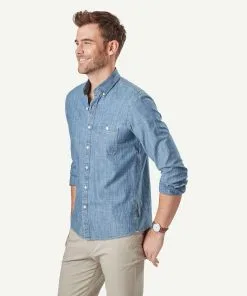Gazman Tailored Casual Chambray Long Sleeve Shirt - Chambray -Cheap Accessories Store 6 44584