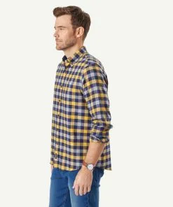 Gazman Brushed Twill Box Check Long Sleeve Shirt - Golden Yellow -Cheap Accessories Store 6 44610
