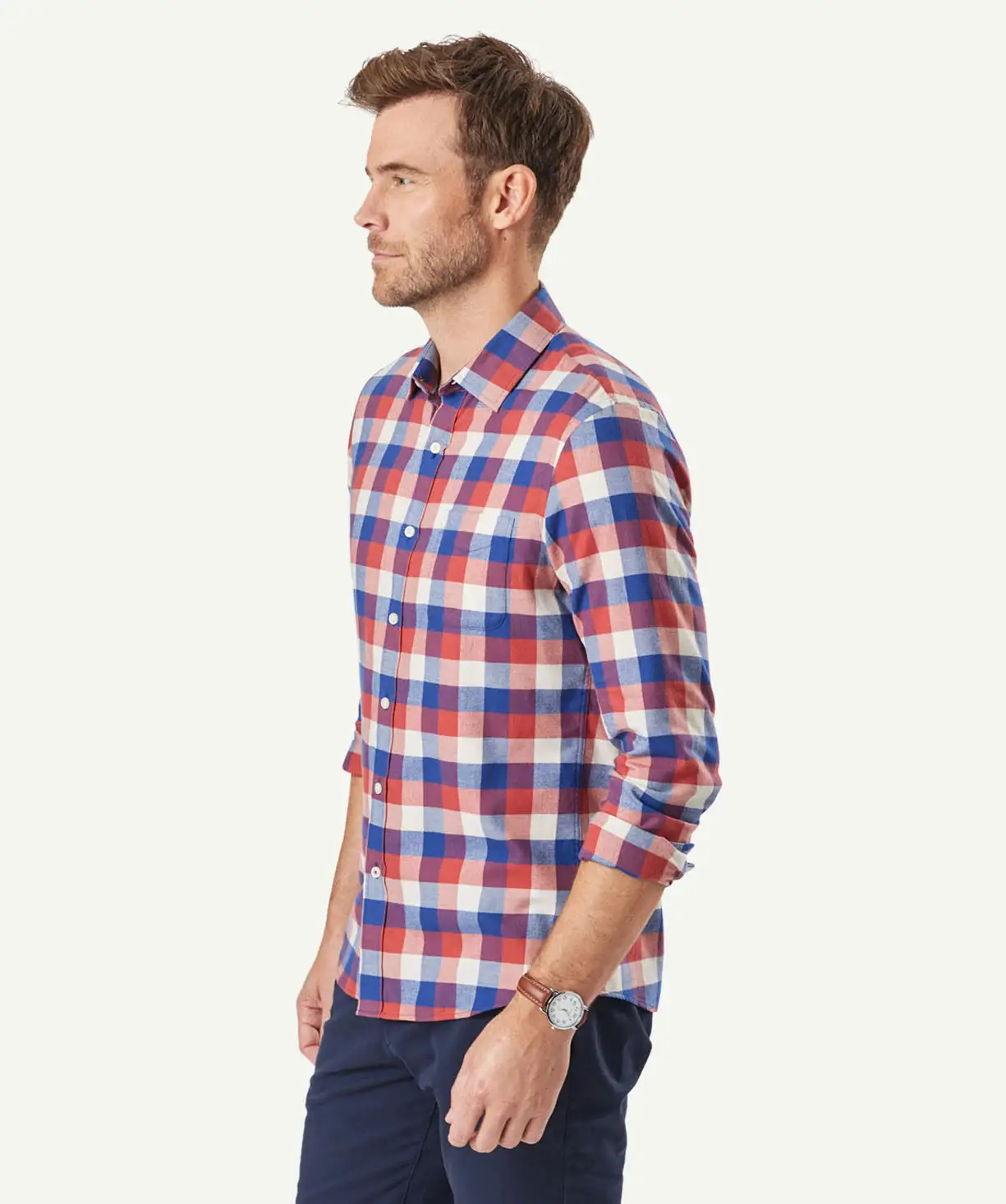 Gazman Tailored Brushed Twill Long Sleeve Shirt - Washed Red 7 Gazman Tailored Brushed Twill Long Sleeve Shirt - Washed Red - Image 5