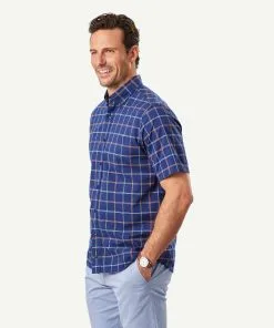 Gazman Casual Madras Check Short Sleeve Shirt - Navy -Cheap Accessories Store 6 46394