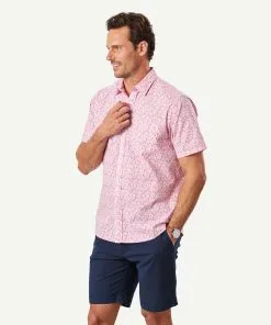 Gazman Casual Leaf Print Short Sleeve Shirt - Washed Red -Cheap Accessories Store 6 46409