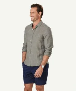 Gazman Tailored Pure French Linen Long Sleeve Shirt - Khaki -Cheap Accessories Store 6 46868