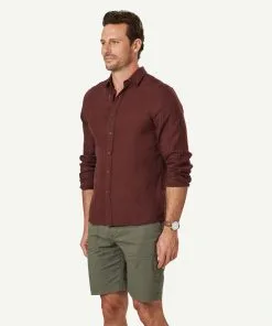 Gazman Tailored Pure French Linen Long Sleeve Shirt - Dark Red -Cheap Accessories Store 6 46873
