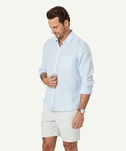 Gazman Pure French Linen Long Sleeve Shirt - Sky Blue -Cheap Accessories Store 6 46893