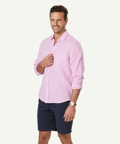 Gazman Pure French Linen Long Sleeve Shirt - Pink -Cheap Accessories Store 6 46898