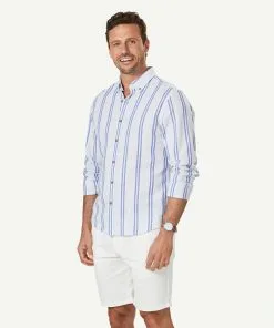 Gazman Tailored Linen Blend Stripe Long Sleeve Shirt - Pale Blue 13 Gazman Tailored Linen Blend Stripe Long Sleeve Shirt - Pale Blue -Cheap Accessories Store 6 46909