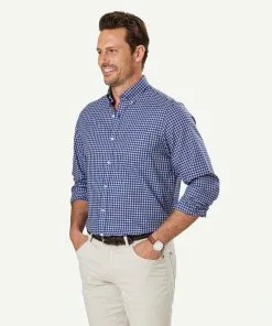 Gazman Easy Care Twill Check Long Sleeve Shirt - Navy -Cheap Accessories Store 6 46956