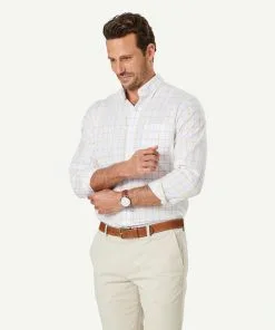 Gazman Easy Care Twill Check Long Sleeve Shirt - White -Cheap Accessories Store 6 46972